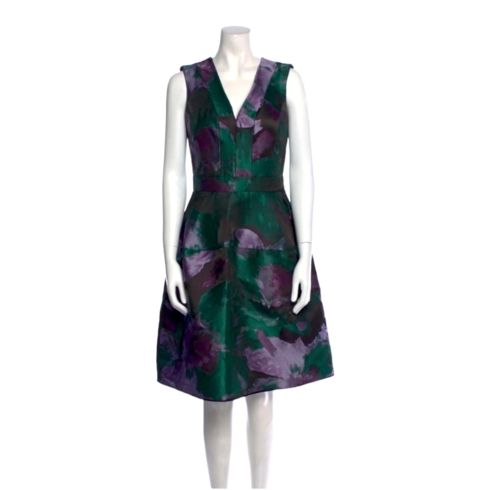 Carolina Herrara Green & Purple Fit & Flare Dress